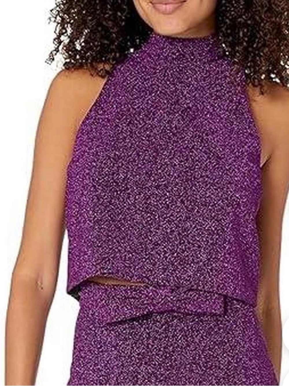Black Halo Odilia Sparkling Purple Halter Crop Top